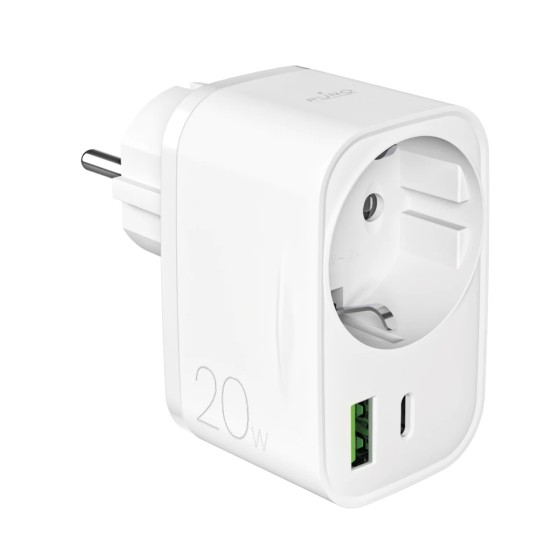 Caricabatterie da parete con presa Schuko: 1 porta USB-C 20W Power Delivery e 1 portsa USB-A